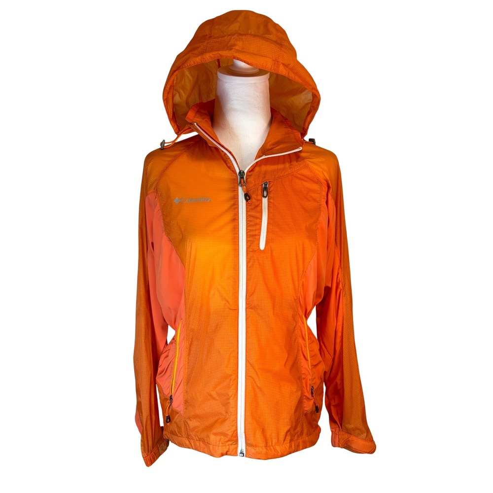 Columbia Omni-Shield Windbreaker Jacket Womens M Orange Ripstop Hiking Hooded